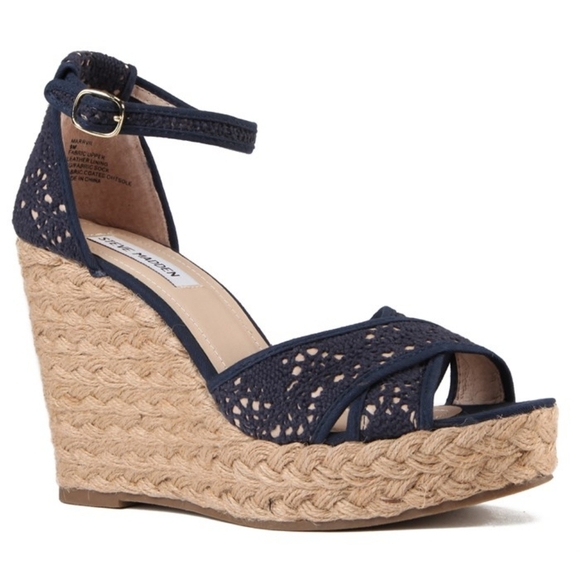 Steve Madden Marrvil Blue Espadrilles-covered Wedges - Picture 1 of 4